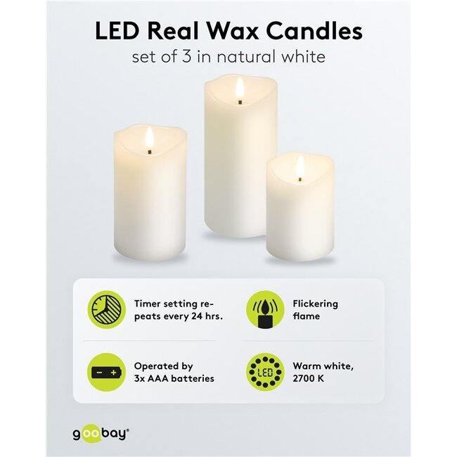 Goobay LED-Kerzenset | 3 Stück | Timerfunktion | Weiß | IP20