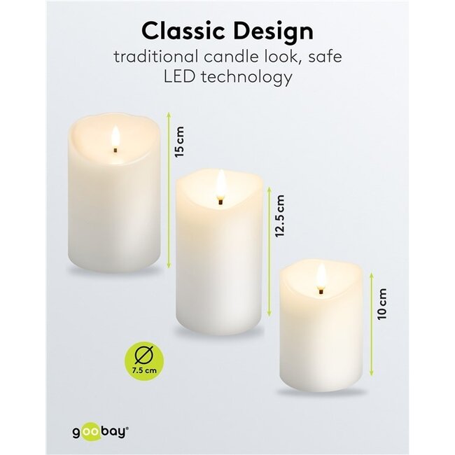 Goobay LED-Kerzenset | 3 Stück | Timerfunktion | Weiß | IP20