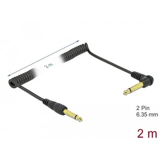 DeLOCK Delock Spiralkabel 6,35 mm 2-pol Mono Klinke Stecker zu Mono Klinke Stecker gewinkelt 2 m schwarz