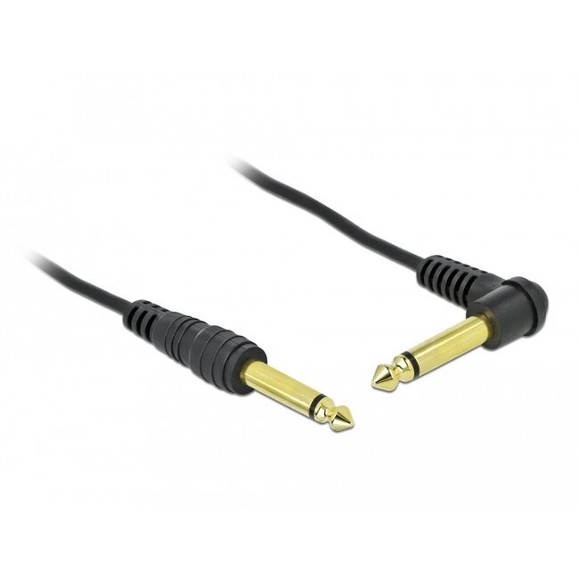 Delock Spiralkabel 6,35 mm 2-pol Mono Klinke Stecker zu Mono Klinke Stecker gewinkelt 2 m schwarz