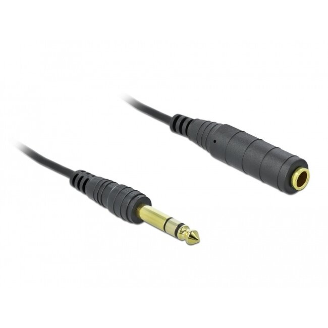 Delock Spiralkabel Verlängerung 3-pol 6,35 mm Stereo Klinke Stecker auf Buchse 2 m Schwarz