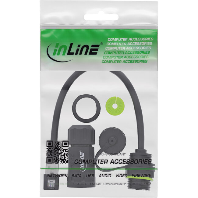 InLine® Patchkabel Kupplung Cat.6A, IP68, RJ45 Buchse auf Stecker, 20cm
