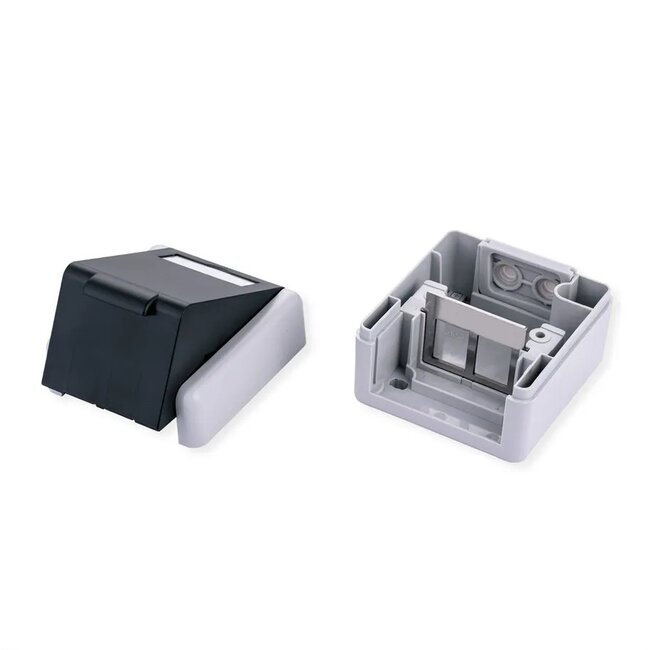 Wandsteckdose für 2 Keystone-Module | Outdoor (IP44) | Schwarz/Grau