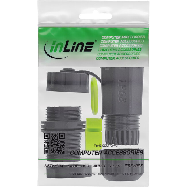 InLine® Cat.6A Patchkabel Kupplung kurz IP68, 2x RJ45, geschirmt