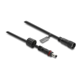 DeLOCK DC-Verlängerungskabel mit Schraubverschluss | wasserdicht IPX6 | 5,5 x 2,5mm | max. 140W | AWG18 | schwarz | 1 Meter