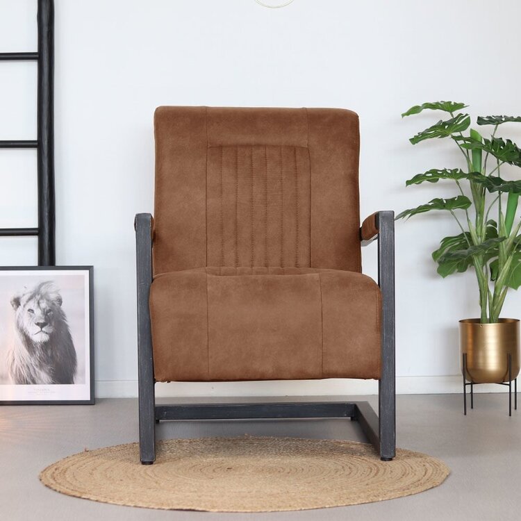 Industriële fauteuil Austin cognac microvezel