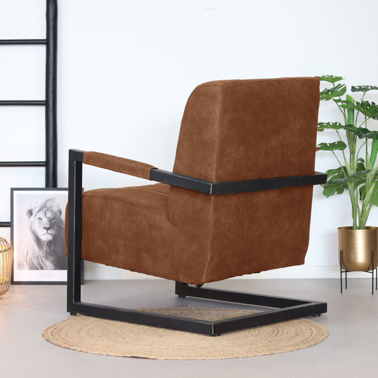Industriële fauteuil Austin cognac microvezel
