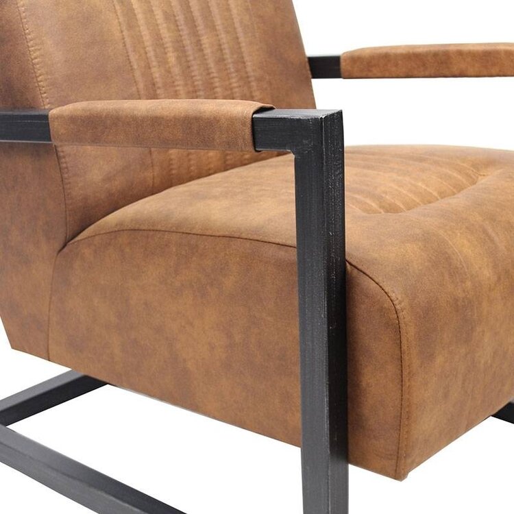 Industriële fauteuil Austin cognac microvezel