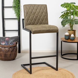 Industriële barkruk Diamond olijfgroen eco-leer 79 cm