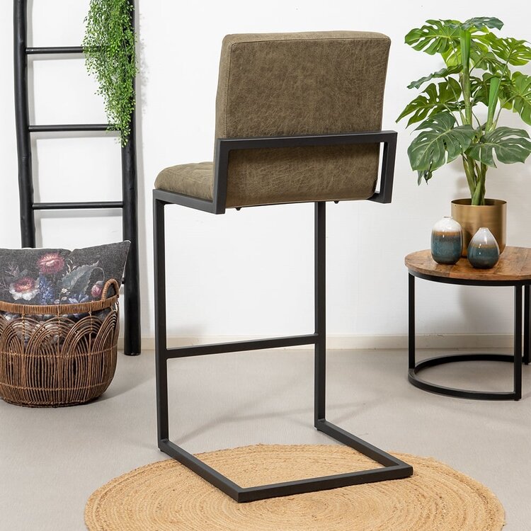 Industriële barkruk Diamond olijfgroen eco-leer 79 cm