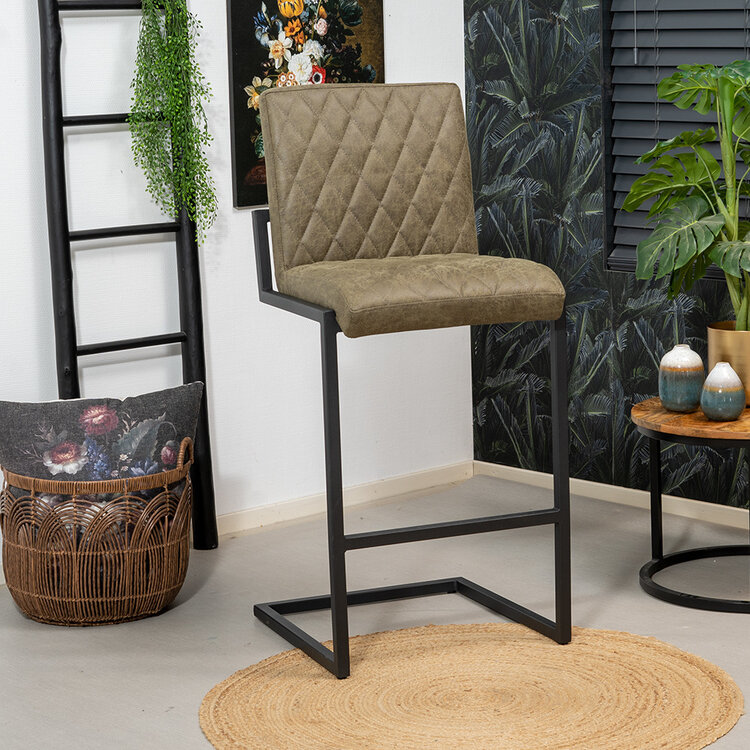 Industriële barkruk Diamond olijfgroen eco-leer 79 cm