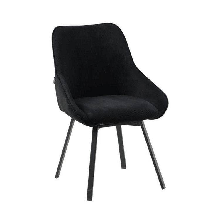 Eetkamerstoel draaibaar Luna ribstof zwart