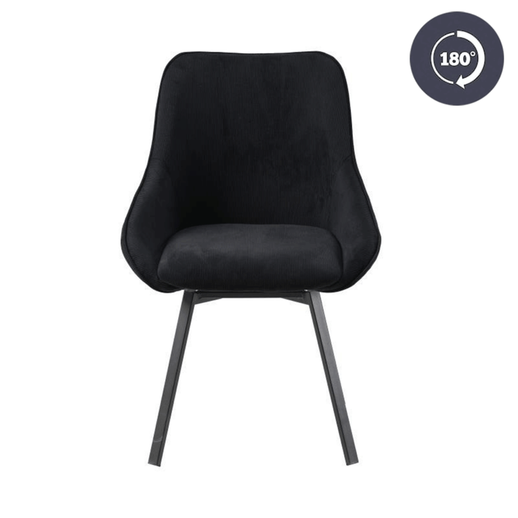 Eetkamerstoel draaibaar Luna ribstof zwart