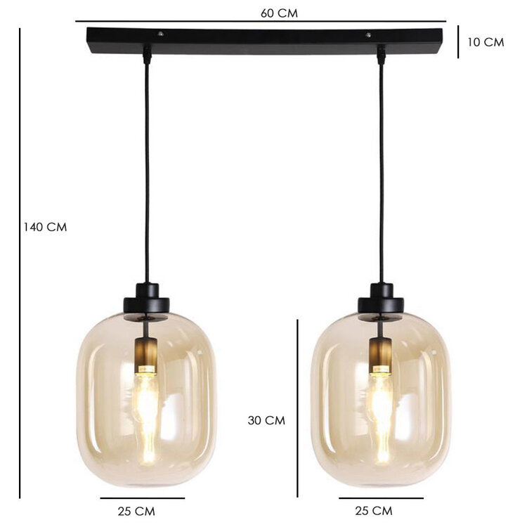 Hanglamp Amber 30 cm 2-lichts glas