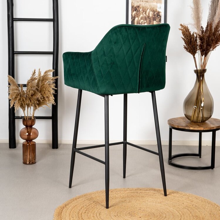 Velvet barkruk Nelly donkergroen 78 cm