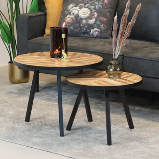 Industriële salontafel set Bronco mangohout (2 stuks)