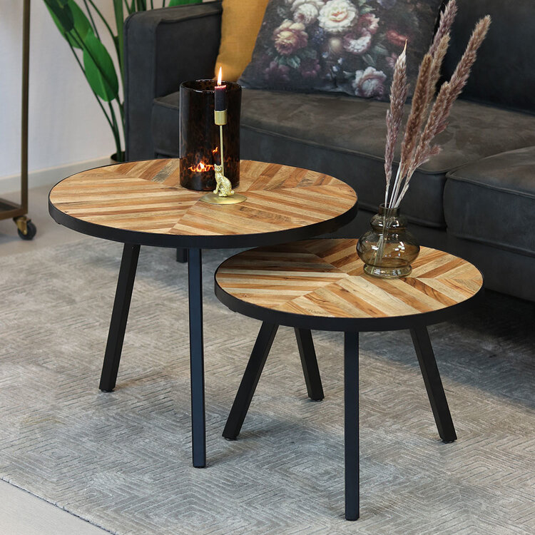 Industriële salontafel set Bronco mangohout (2 stuks)