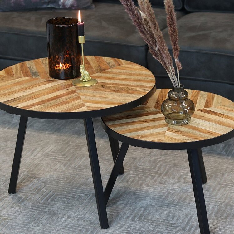 Industriële salontafel set Bronco mangohout (2 stuks)