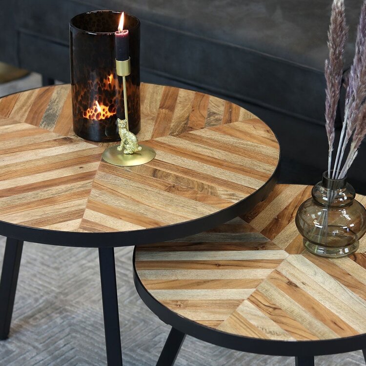 Industriële salontafel set Bronco mangohout (2 stuks)