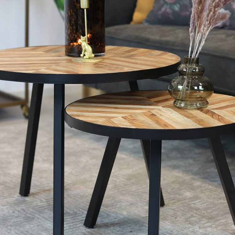 Industriële salontafel set Bronco mangohout (2 stuks)