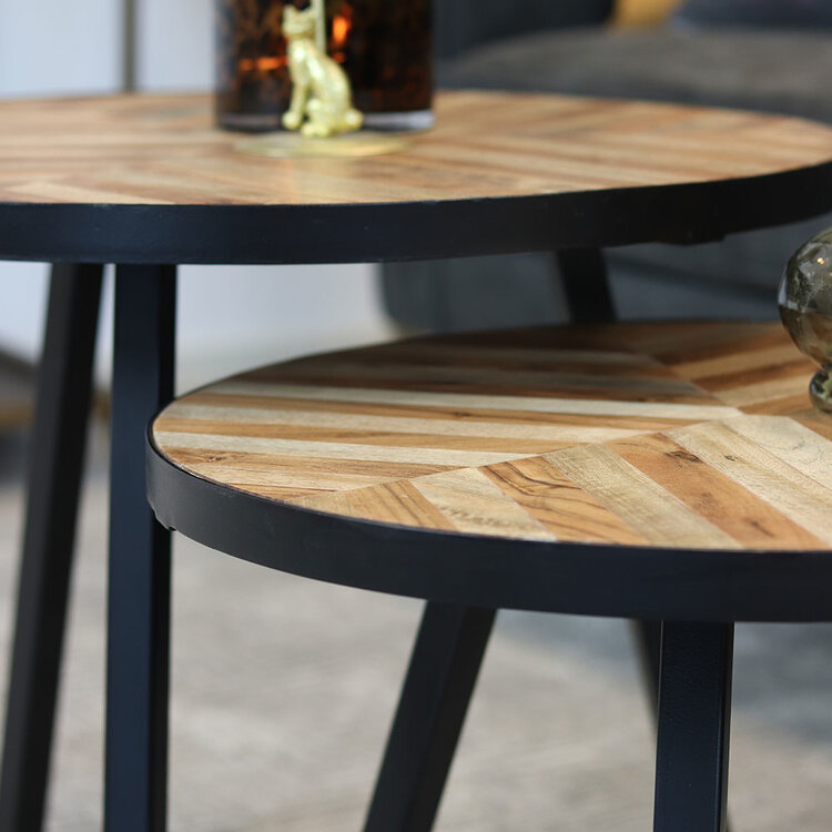 Industriële salontafel set Bronco mangohout (2 stuks)