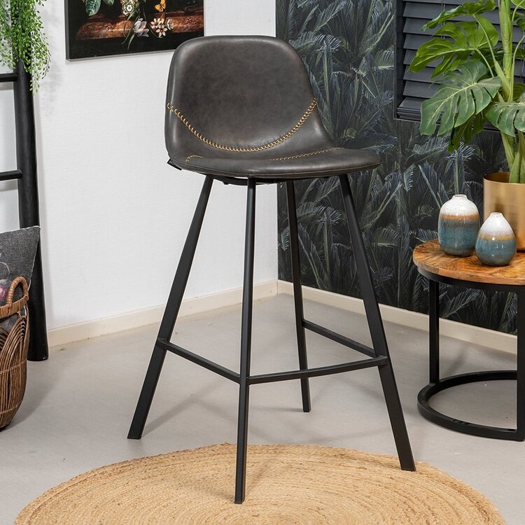 Industriële barkruk Logan antraciet eco-leer 70 cm