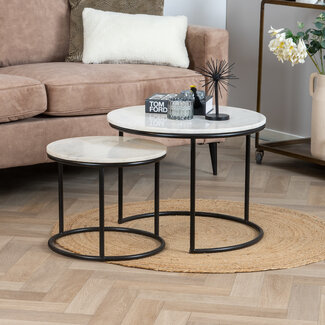 Marmeren salontafel set Mia wit (2 stuks)