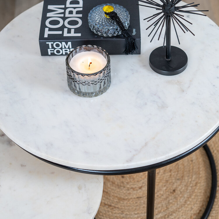 Marmeren salontafel set Mia wit (2 stuks)