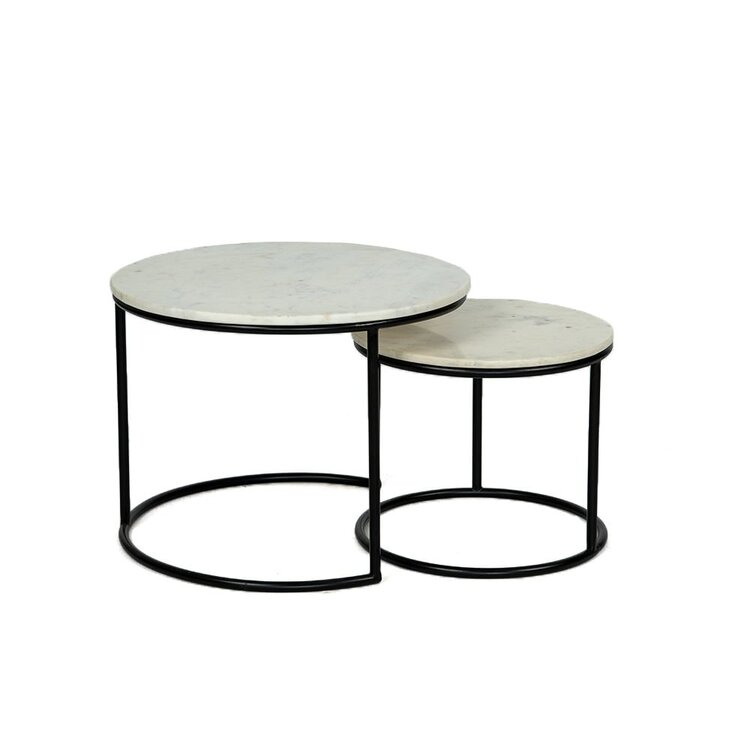 Marmeren salontafel set Mia wit (2 stuks)