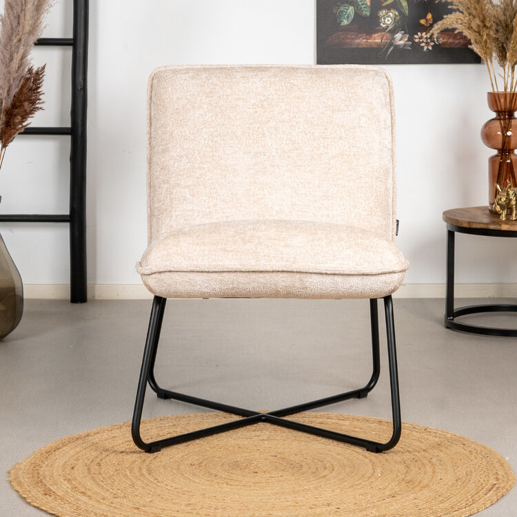 Scandinavische fauteuil Sophie chenille stof wit/beige gemêleerd