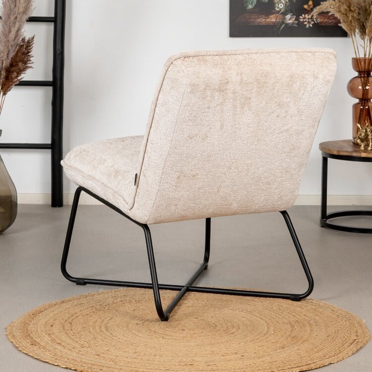 Scandinavische fauteuil Sophie chenille stof wit/beige gemêleerd