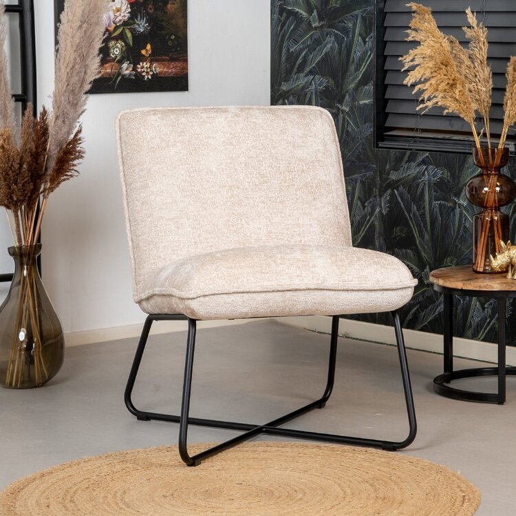 Scandinavische fauteuil Sophie chenille stof wit/beige gemêleerd