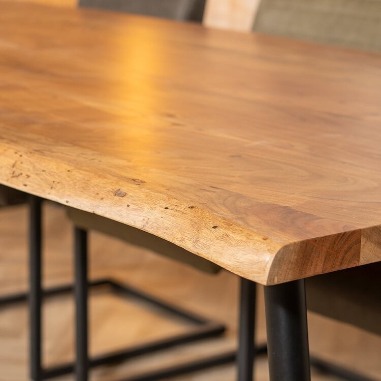 Eetkamertafel boomstam Richy acaciahout verstelbare tafelpoten 230 x 100 cm