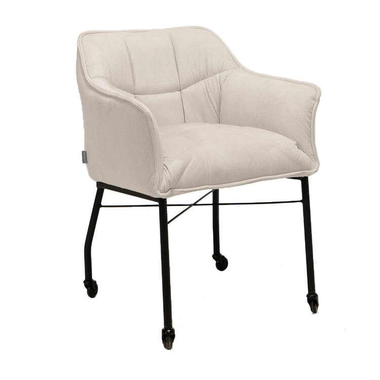 Eetkamerstoel met wieltjes Mace ribstof wit/beige