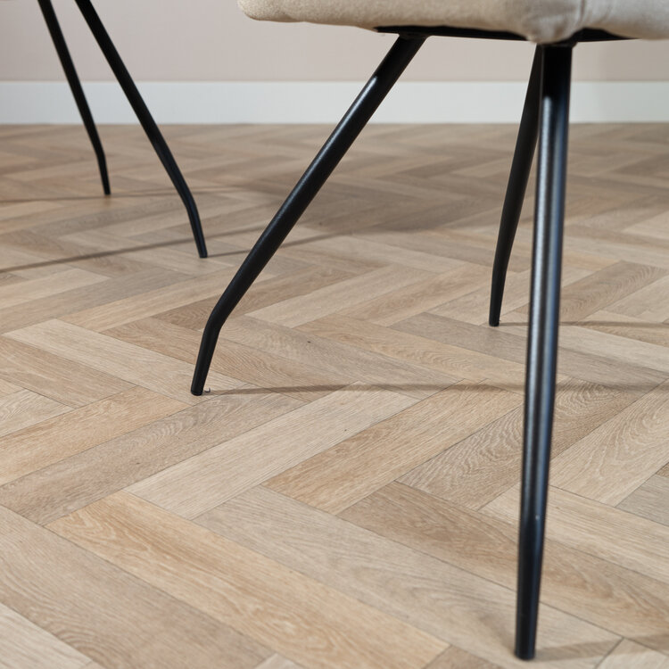 Scandinavische eetkamerstoel Frey gerecyclede stof taupe