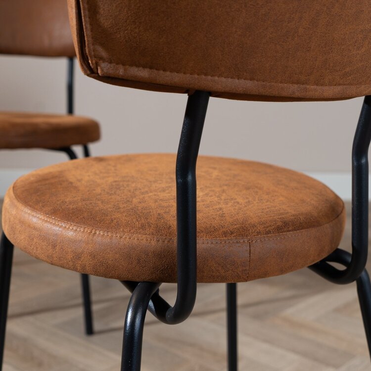 Industriële eetkamerstoel Lyon cognac eco-leer stapelbaar