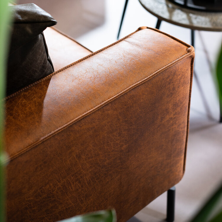 Industriële hoekbank Kansas eco-leer cognac links