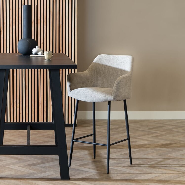 Scandinavische barkruk Niklas gerecyclede stof taupe 78 cm