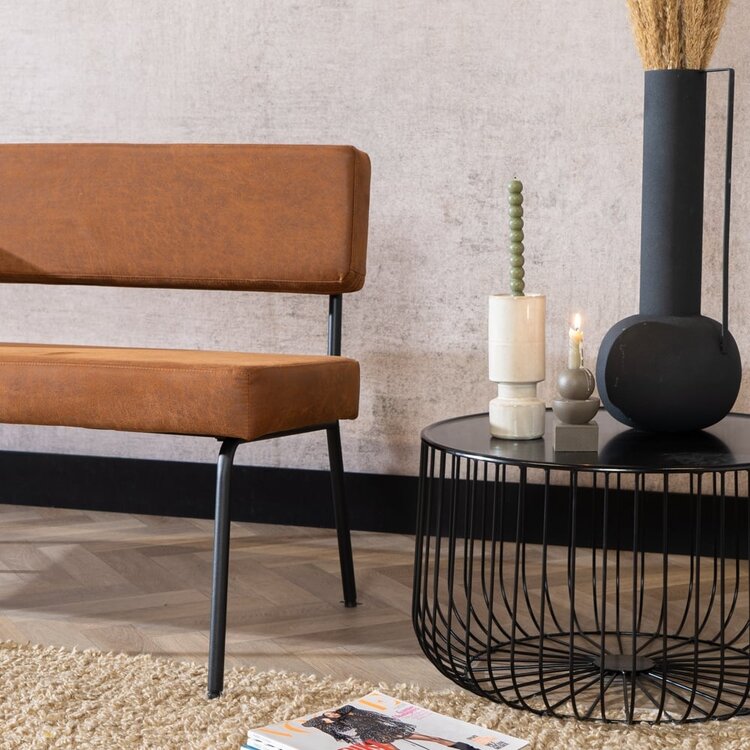 Industriële eetkamerbank Espen cognac eco-leer 160 cm