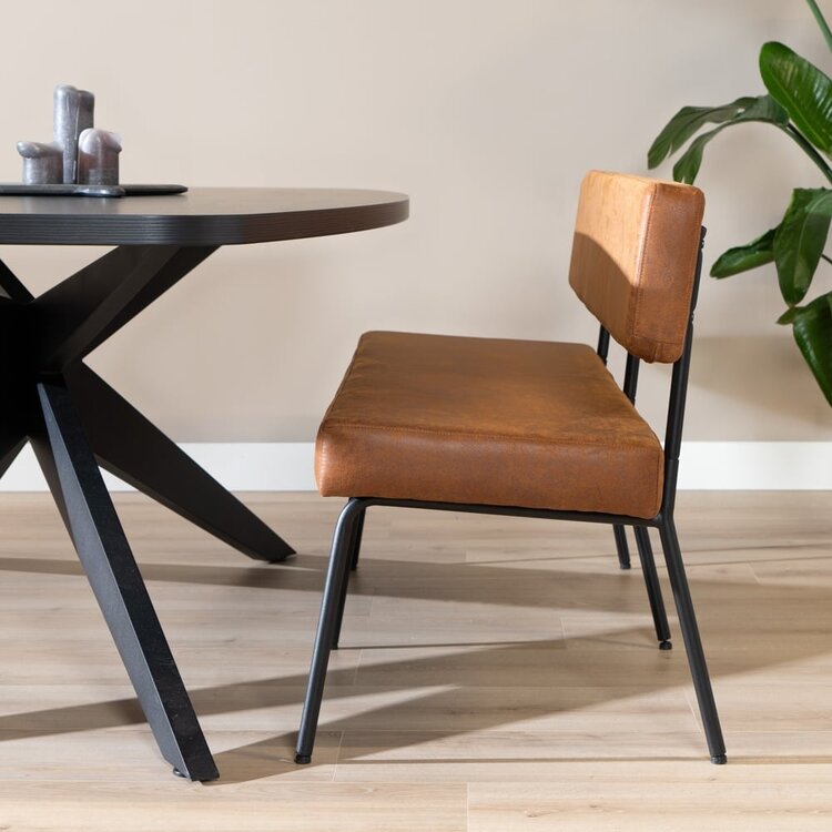 Industriële eetkamerbank Espen cognac eco-leer 160 cm