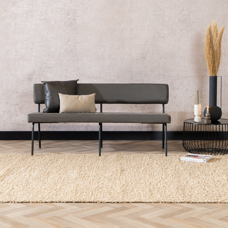 Industriële eetkamerbank Espen antraciet eco-leer 160 cm