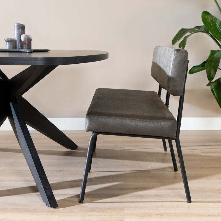 Industriële eetkamerbank Espen antraciet eco-leer 160 cm