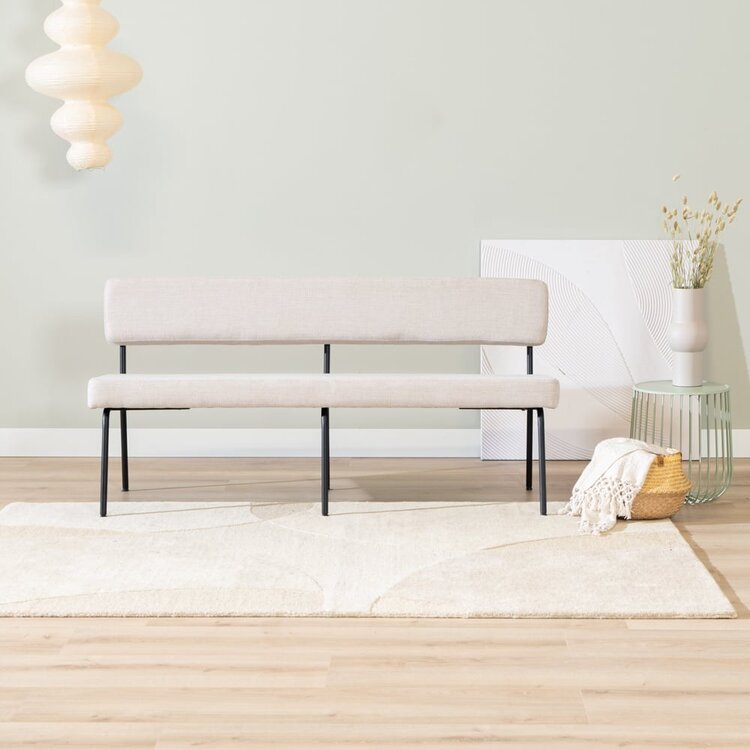 Scandinavische eetkamerbank Espen beige gerecyclede stof 160 cm