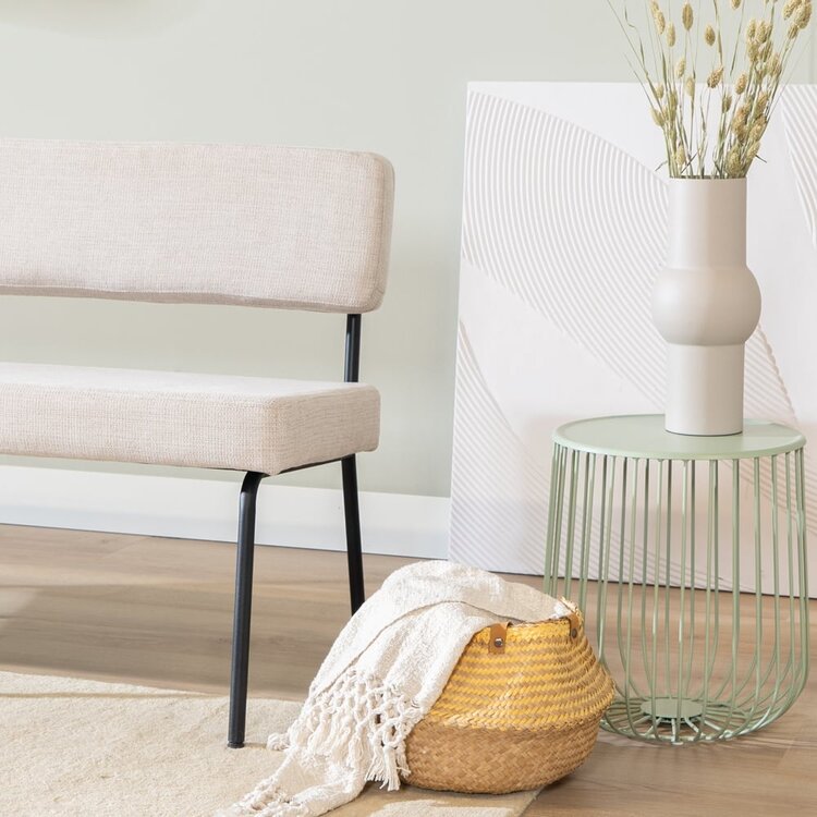 Scandinavische eetkamerbank Espen beige gerecyclede stof 160 cm