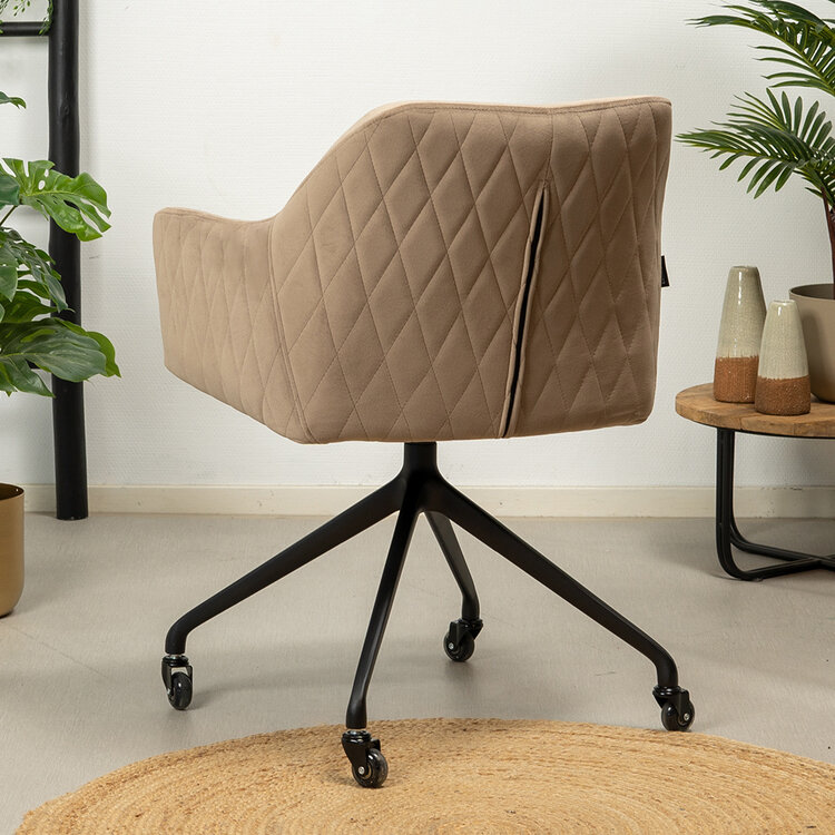 Eetkamerstoel met wieltjes Quinn taupe velvet