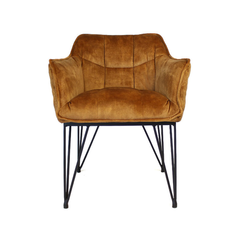 Velvet eetkamerstoel Jayron oker geel/cognac