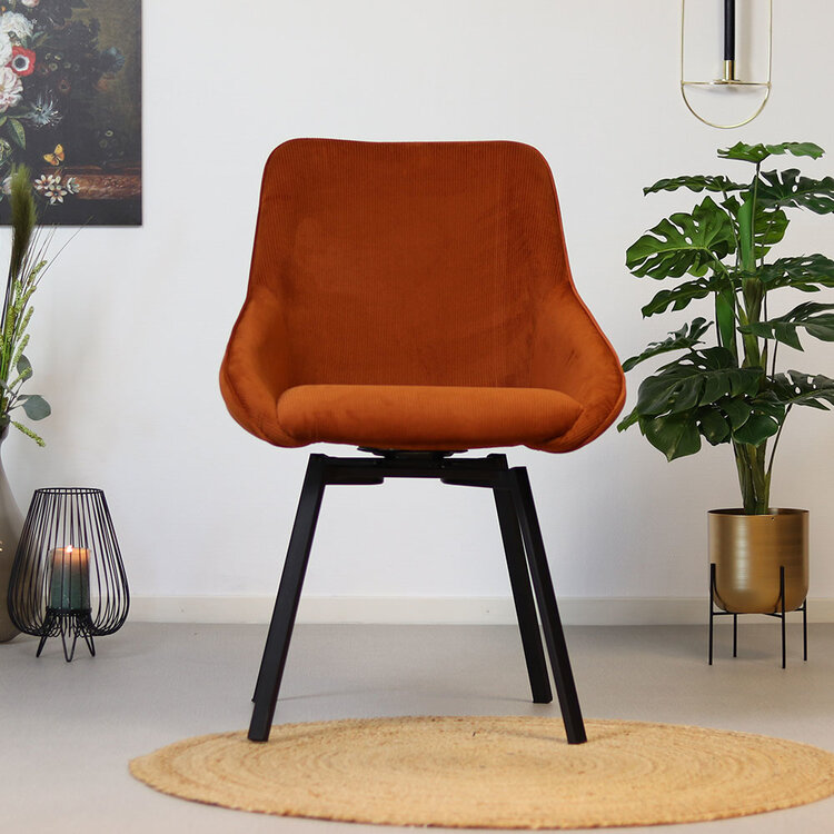 Eetkamerstoel draaibaar Luna ribstof koper