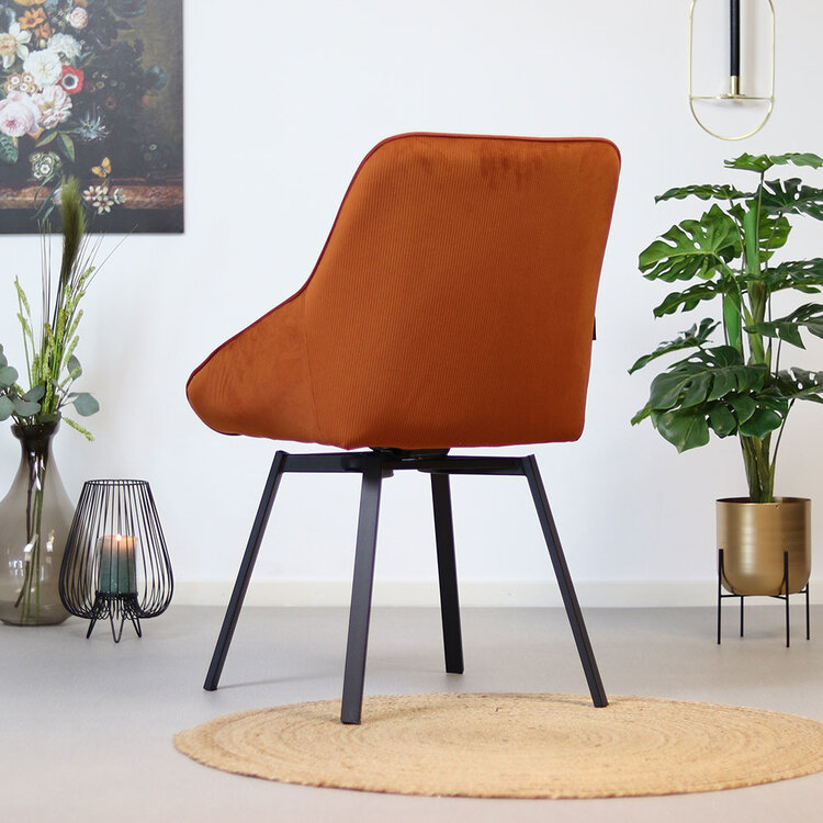 Eetkamerstoel draaibaar Luna ribstof koper