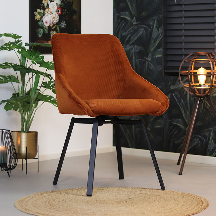 Eetkamerstoel draaibaar Luna ribstof koper