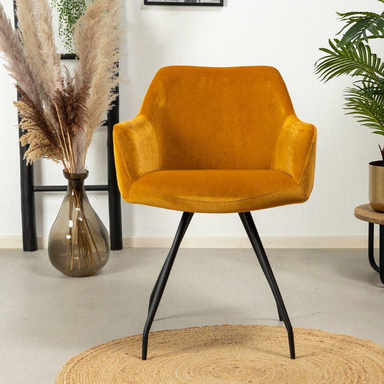 Velvet eetkamerstoel Nelly okergeel